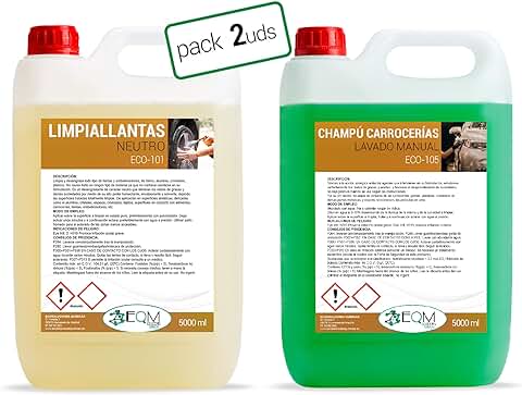 EQM SOLUCIONES QUÍMICAS | 5+5 L | Kit Limpieza Automoción | Limpia Llantas Neutro + Champú Carrocería Manual | Limpieza y Cuidado Exterior del Vehículo  