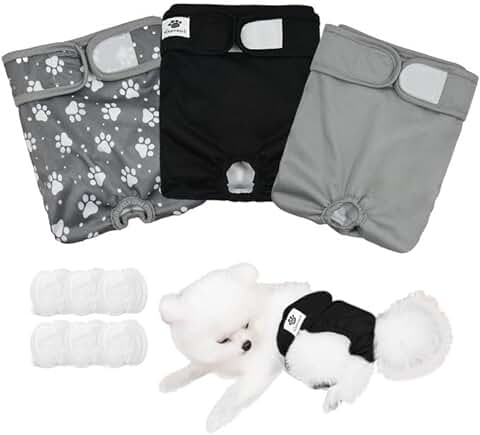 Esoes Pañales Reutilizables para Perros, Lavables a Máquina, 3 Unidades, Bragas para Perros (gris Negro, M) Lavables a Máquina y Ecológicas, Almohadillas de Regalo para Mascotas, 6 Unidades  