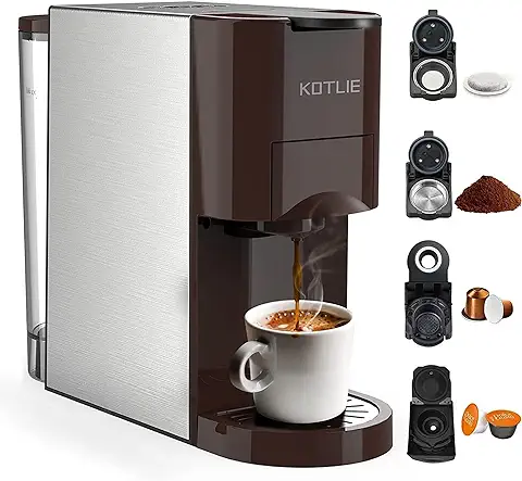 Expreso 4 en 1 Cafetera de Capsulas para Dolce Gusto/Nespresso Original/L’OR/Starbucks/Ground/ESE Pods(44mm),19 Bar Alta Presión Apagado Automático Depósito Cafetera Capsulas  