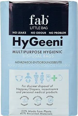 Fab Little Bag HyGeeni Bolsa para Pañales, Absorbentes de Incontinencia, Bolsas de Catéter y Ostomía - Paquete de 50 Bolsas - Evita Olores, No Ensucia, Ecológica  