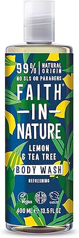 Faith in Nature Gel de Baño Natural de Limón y Árbol del Té, Refrescante, Vegano y No Testado en Animales, sin Parabenos ni SLS, 400 ml  