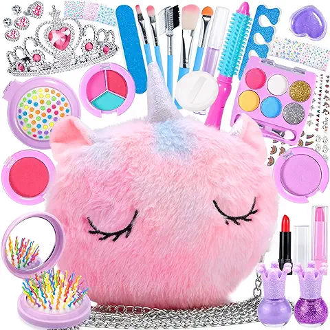 Frasheng Kit de Maquillaje Niñas, 33 Piezas Kit de Maquillaje para Niñas Lavable, Juego de Maquillaje Seguro y No Tóxico, Juguetes Niña de Maquillaje, Juguete de Maquillajepara Princesas 3 4 5+ Años  