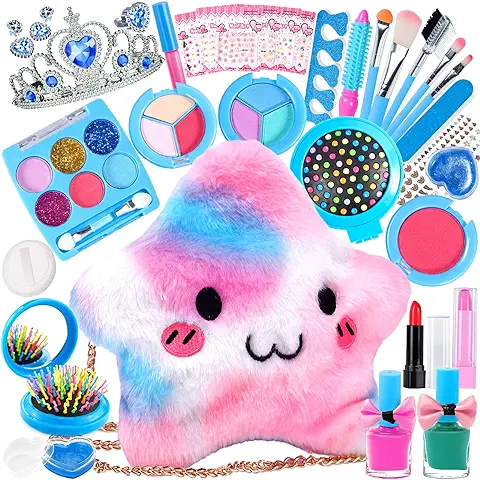 Frasheng Kit de Maquillaje Niñas, 33 Piezas Kit de Maquillaje para Niñas Lavable, Juego de Maquillaje Seguro y No Tóxico, Juguetes Niña de Maquillaje, Juguete de Maquillajepara Princesas 3 4 5+ Años  