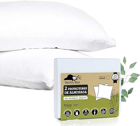 Funda Protectora Almohada 60x60 cm (Pack 2) en Tencel™ Impermeable con Cierre de Cremallera - Certificado Oeko-Tex® en Fibra Ecológica y Sostenible Aegis  