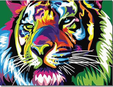 Fuumuui Pintura con Números para Adultos y Niños Principiantes Que Incluye Pinceles y Pinturas Acrílicas 40 x 50 cm - Animales, Tigres de Colores  