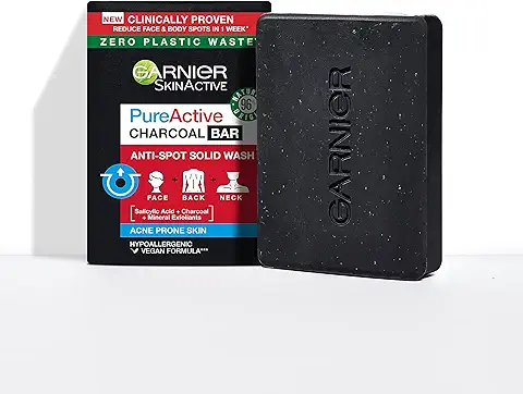 GARNIER Pure Active Jabón Sólido Anti Granitos Con Carbón Y Ácido Salicílico Para Rostro, Cuerpo Y Espalda, Cranberry, Lavanda, 110 g (Paquete de 1)  