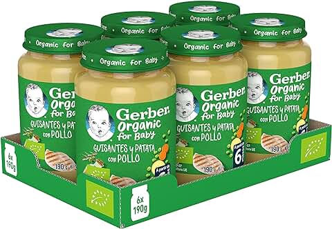 GERBER Organic Guisantes Patata Pollo, a Partir de 6 Meses, 6x190g  