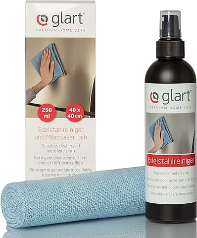 Glart 45ER Limpiador de Acero Inoxidable 250ml y Paño de Microfibra, Blanco, Normal - todo en uno  