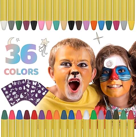 GLEEMEN Pintura de Cara para Niños, Seguridad No Tóxica Pintura Facial, Lavable, Pintura Corpora, Crayones de Maquillaje Ideal para Halloween Navidad Cosplay Fiesta Party (36 Colores)  