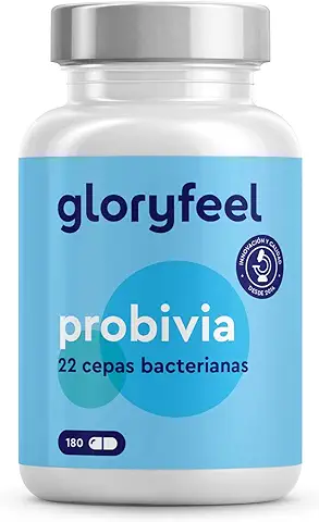 Gloryfeel® Probióticos y Prebióticos Intestinales - 180 Cápsulas con Revestimiento Entérico - 22 Cepas Bacterianas (Lactobacillus, Bifidobacterium) + Inulina, 10 mil Millones de UFC  