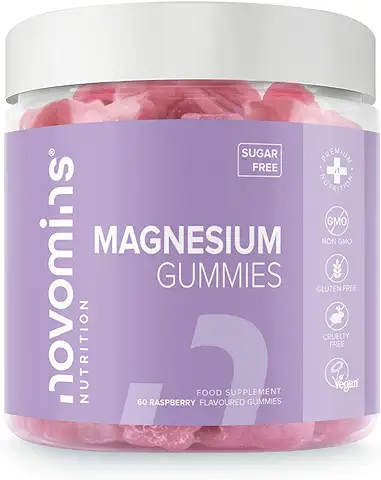 Gomitas de Magnesio, sin Azúcar, Veganas, Suministro para 1 mes, sin Gluten, Suplementos de Magnesio Masticables, 1091 mg de Citrato de Magnesio, Fabricado por Novomins  