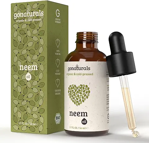 GoNaturals Aceite de Neem Bio 100% Puro - Aceite Neem para Cabello, Cara y Cuerpo - Organic Neem Oil, Efecto Anticaspa y Antiacne - Repelente Natural de Piojos y Mosquitos - Aceite Arbol Neem (50ml)  