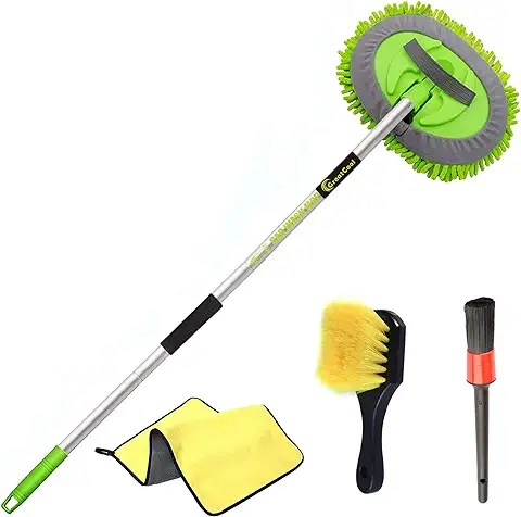GreatCool Kit de Cepillo para Lavar Coche 4 Pezzi Fregona Limpieza de Coche con Mango Largo de Aluminio de 113cm Microfibra Cepillo para Pedales y Pisos Cepillo para Detalles Toalla RV Camion  