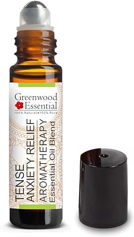 Greenwood Essential Tensa Ansiedad Alivio de Aromaterapia Mezcla de Aceite Esencial de Sándalo, Lavender, Clary Sage, Manzanilla Romana y Aceites Esenciales de Patchouli 10ml (0.33 oz)  