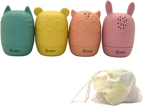 GUAYKI - Juguetes de Baño Antimoho para Bebés y Niños, Set de Juguetes para la Bañera de Silicona, Piezas Intercambiables, Niños y Bebés a Partir de 6 Meses. Incluye Bolsa Eco Viajera  