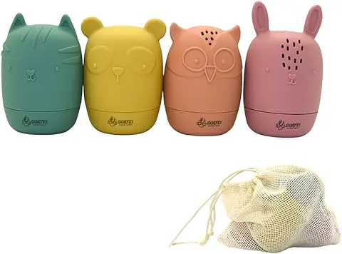 GUAYKI - Juguetes de Baño Antimoho para Bebés y Niños, Set de Juguetes para la Bañera de Silicona, Piezas Intercambiables, Niños y Bebés a Partir de 6 Meses. Incluye Bolsa Eco Viajera  