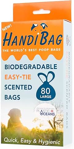 Handiscoop Bolsas de Basura Biodegradables Perfumadas para Perros, Paquete de 80 Bolsas Grandes y Duraderas, asas Fáciles de atar para una Eliminación Cómoda y Ecológica de Residuos de Mascotas  