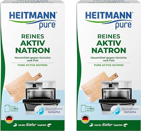 HEITMANN pure Bicarbonato Activo Puro: Producto de Limpieza Ecológico de soda y Sodio, Limpieza para el Hogar, Cocina y Ropa, 2 x 350 g.  