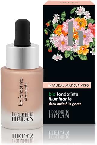 Helan, Base de Maquillaje Bio Iluminadora, Efecto Resplandeciente, Textura Hiperfluida y Ligera, apta para todo tipo de Pieles, Color Medio  
