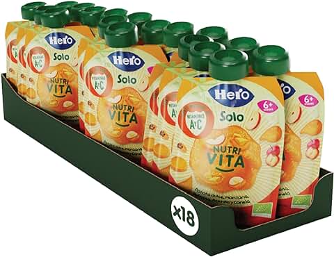 Hero Solo - Bolsitas Ecológicas de Patata Dulce, Manzana, Plátano, Acerola y Canela, Sin Conservantes, Aditivos, Aceite de Palma ni Azúcares Añadidos, A Partir de los 6 Meses - Pack de 18 x 100 g  