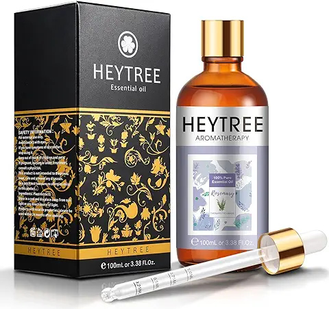 HEYTREE Aceite Esencial de Romero Puro 100ml para el Crecimiento del Cabello, Difusores más Tratamiento para el Cuero Cabelludo Seco y Aceite para el Cabello para Mejorar el Brillo