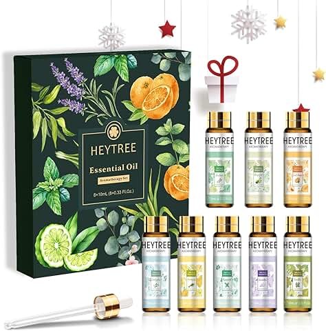 HEYTREE Aceites Esenciales Set 8 x 10ml, Aceites Puros de Aromaterapia Natural - Lavanda, Eucalipto, Árbol de Té, Vainilla, Menta, Hierba de Limón, Bergamota, Naranja  
