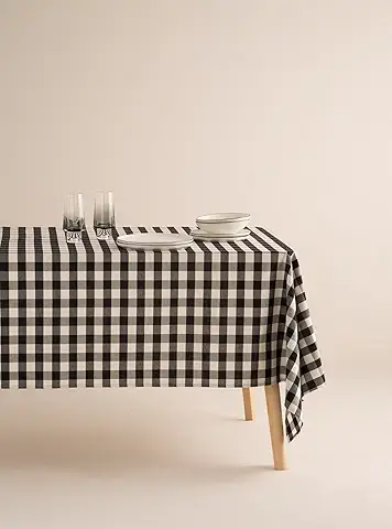 HL HOMEWEAR | Mantel Cuadro Vichy Antimanchas Negro 140x200 - Mantel Antimanchas Repelente Líquidos Tacto Extrasuave - Mantel 100% Algodón - Mantel NO Hule  
