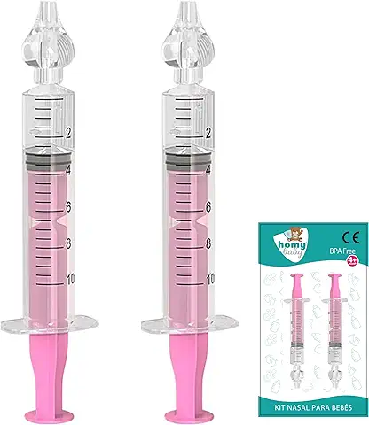 HOMYBABY® Kit Jeringa Lavado Nasal Niños y Bebes [x2] - Jeringuilla Limpia Nariz Bebe - Aspirador Nasal para Limpieza y Aseo de Nariz Niño (Rosa)  