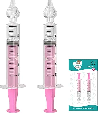 HOMYBABY® Kit Jeringa Lavado Nasal Niños y Bebes [x2] - Jeringuilla Limpia Nariz Bebe - Aspirador Nasal para Limpieza y Aseo de Nariz Niño (Rosa)  