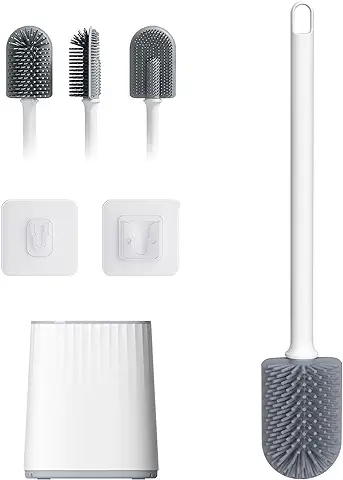 Ibergrif, M34151-2 Escobillas de Baño, Escobilla de Baño Silicona, Escobillas y Portaescobillas de Inodoro, Cepillo y Soporte para WC, Silicona, Blanco  