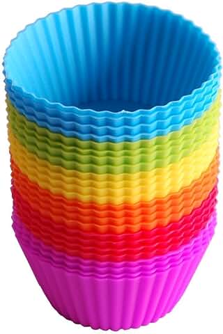 IdealHouse - 24 Moldes de Silicona para Magdalenas. Moldes Reutilizables con Colores del Arcoiris, para Pasteles, Pudines Cremosos.  