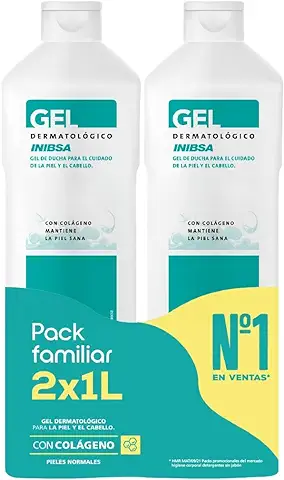INIBSA Gel de Baño Dermatológico,Para El Cuidado De La Piel Y El Cabello, Ahorro Pack Dermatológico, 2 L (Paquete de 2 x 1 L)  