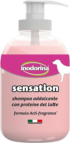 INODORINA Champú para Perros Sensation Suavizante con Proteina de Leche (300 ml). Champú Natural para Cachorros sin Parabenos de Fragancia Activa, Ultra Suave.  