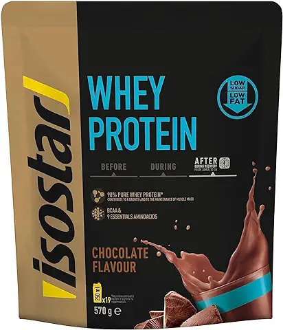 ISOSTAR - WHEY PROTEIN - Sabor Chocolate - Whey Protein 90% Pura - BCAA 22%, EAA 45% - Ayuda a Mantener y Aumentar la Masa Muscular - con Edulcorantes - 19 Bebidas (19 x 250ml) - 570g  