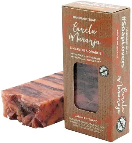 Jabón Natural de Canela y Naranja Cero Waste | Jabón de Manos, Cuerpo y Cara | Pastilla Jabón Ecológica Artesanal | Fabricado en España | Vegano | Sin Aceite de Palma (100 g)  