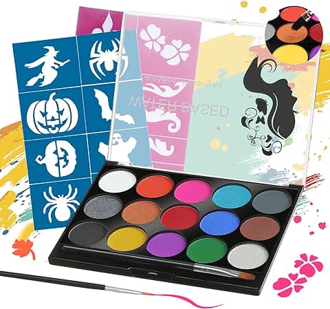 Janolia Pintura Facial, Pintura Corporal con 15 Diversas Colores, Maquillaje para Cuerpo Professionale, Pinturas Cara para Niños y Adulto, Caracterizarse en Fiestas, Halloween  