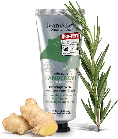 Jean & Len Crema de Manos Romero y Jengibre, con Urea, Cuidado de Manos para Manos Secas y Agrietadas, Hidrata y Nutre Intensamente, sin Parabenos ni Siliconas, tubo de Crema de Manos, Vegano, 75 ml  