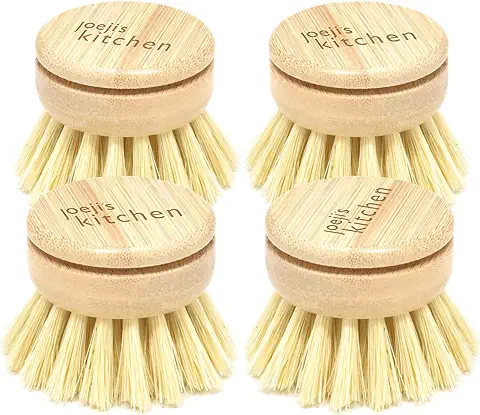 Joejis Cepillo Fregar Platos Juego de 4 Cabezales de Repuesto para Cepillo de Vajilla Natural de Madera Ecológico con Mango de Bambú y Cerdas de Fibra de Sisal Cepillo Platos Cepillo Cocina  
