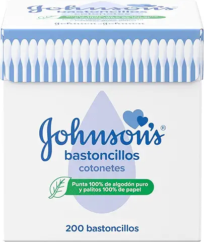 Johnson's Baby Bastoncillos para Bebé con Extremos de Algodón 100% puro - 1 x 200 Bastoncillos  