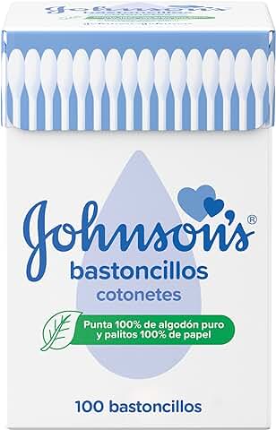 Johnson's Baby Bastoncillos para Bebés, Niños y Adultos (1 caja x 100 Unidades), Bastoncillos para los Oídos con Puntas 100% de Algodón puro y Palitos 100% de Papel  