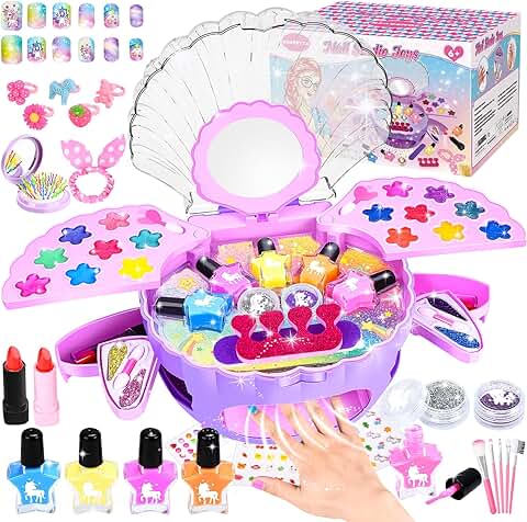 JONRRYIN Set Manicura Niñas, Estudio Uñas Infantil, Juegos Maquillaje Arte Pintauñas para Niñas, Esmalte Uñas Peel Off Lavable con Secador Uñas, Diamantes Adhesivos 6 7 8 9 10 Años Regalos (Púrpura)  