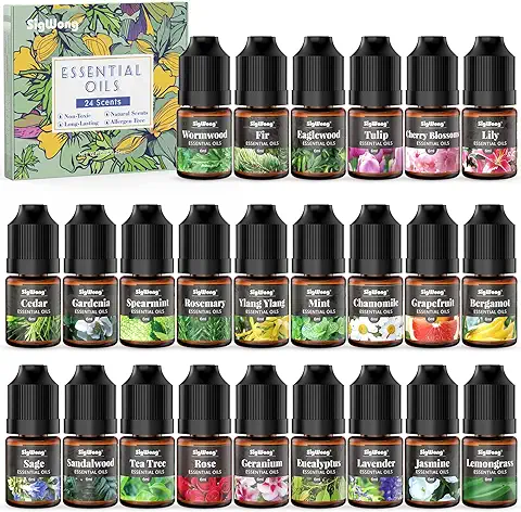 Juego de Aceites Esenciales, 24 Aromas de Aceites Esenciales Naturales para JabóN de Velas, Aceites de Aceites Esenciales de Larga Duración Para Difusor, Humidificador, Aromaterapia, 6ml/0.2oz Cada  