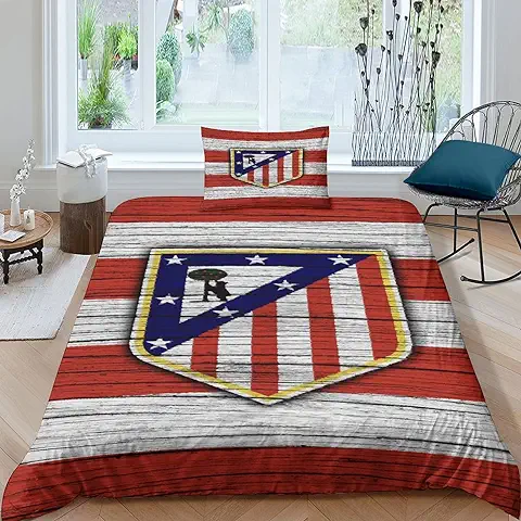 Juego De Cama De Atletico Madrid, Estampado De Single（135x200cm）, Funda Nórdica Con 2 Fundas De Almohada 3D Para Football Sport De Compañía, Estampado De Cama De Microfibra Para Adultos, Niños Y Niñas  