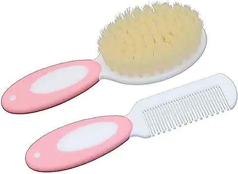 Juego de Cepillo y Peine Para Bebé, Cepillo Para Bebé Con Cerdas Naturales Suaves, Regalo Para Baby Shower (rosa)  