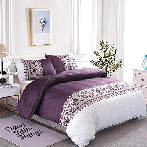 Juego de Funda Nórdica Púrpura Juego de Cama Tamaño 3 Piezas Reversible Juego de Edredón Cubierta Moderna Convallaria Patrón 2 Fundas de Almohada 220x230cm  