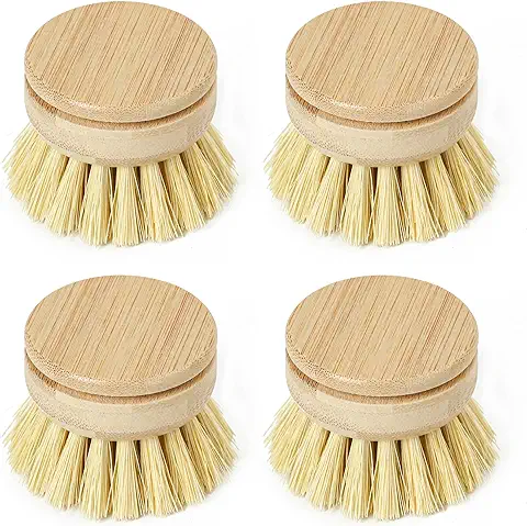 Jungle Culture Cabezales de Cepillo de Repuesto para Cepillo de Platos Ecológico • Cabezales de Cepillo de Lavado de Madera Paquete de 4 • Recambios de Cerdas Suaves Intercambiables  