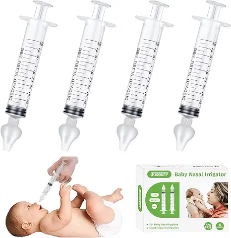 JUSONEY - Jeringa Nasal para Bebé – Profesional Mosca para Riego con Puntas Nasales de Silicona de alta Calidad Limpias y Reutilizables (4 Piezas)  