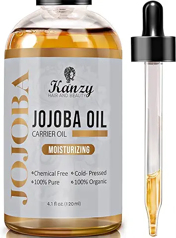 Kanzy Aceite de Jojoba Bio 100% Puro 120ml Orgánico Prensado en Frio Vegano Natural Hidratante para Cabello, Cara, Cuticulas, Cuerpo y Uñas Jojoba Oil Sin Hexano  