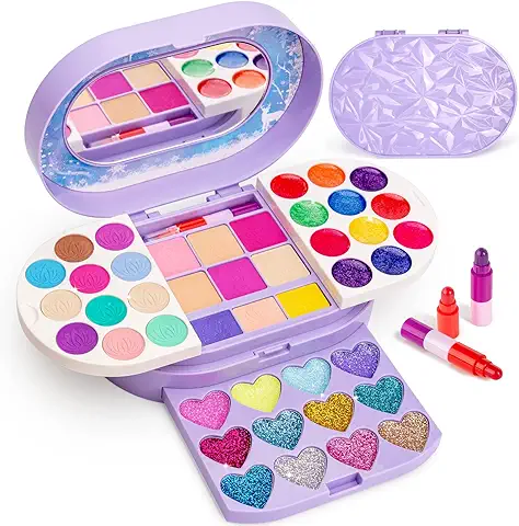 KIDCHEER Maquillaje para Niñas, Estuche Maquillaje Niña Real, Lavables, Seguridad No Tóxica, Juego de Maquillaje de Princesa para Niñas de 3 4 5 6 7 8 Años, 46  