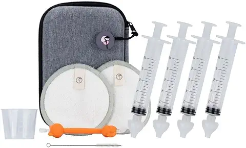 Kit Completo de Lavado Nasal para el Cuidado de Bebés │ 4 Jeringas Nasales para Bebé, 2 Almohadillas en Fibra de Bambú, Boquillas en Silicona para Jeringas, Limpiador de Nariz y Oídos, Aspirador Nasal  